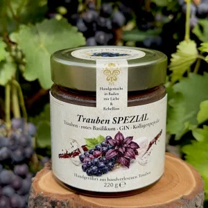-NEU- Trauben SPEZIAL – Fruchtaufstrich der besonderen Art mit Gin & rotem Basilikum – 220g